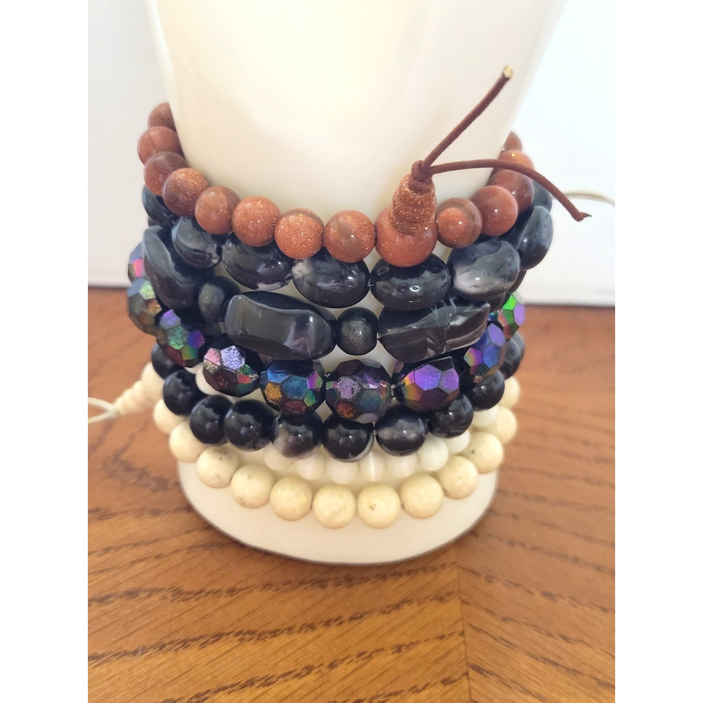 Vtg Glass Plastic‎ Bead Beach Boho Fashion Jewelry magnetic Bracelets Lot of 7